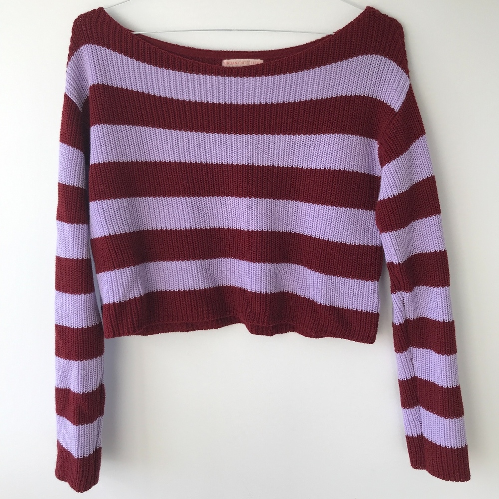Purple and Maroon Semi-Off-The-Shoulder Sweater